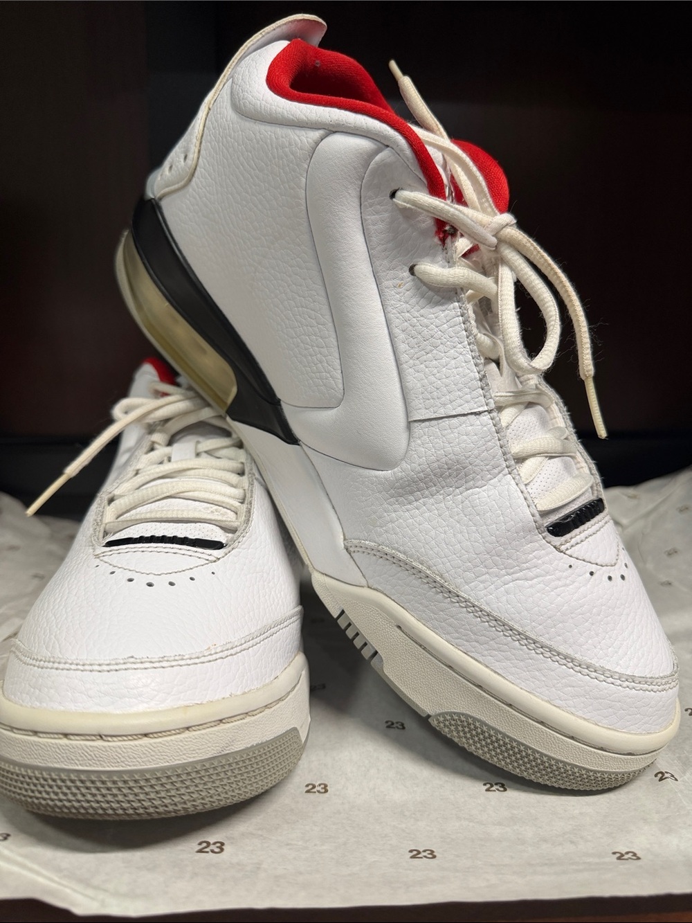 Jordan White and Red Leather Sneakers with Black Accents